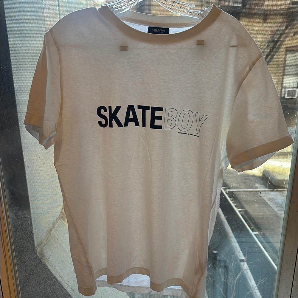 Ron Dorff White Short Sleeve Tee with Skate Boy Text